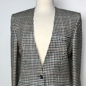 Barrie Pace collarless fully lined houndstooth skirt & jacket suit set, vintage